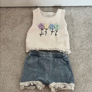 SHEIN Cream Top and Blue Shorts Set with Floral Design